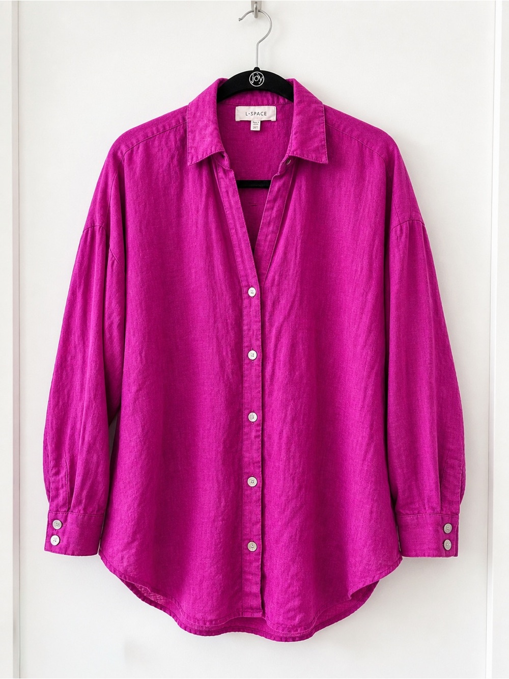 LSPACE Rio Linen Button Down Tunic Top Raspberry XS/S Beach Cover Up Shirt
